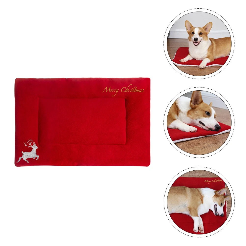 

Christmas Pet Mat Thickened Warm Mattress Soft Comfortable Cushion Cat Dog Sleeping Bed Holiday Deer Embroidery