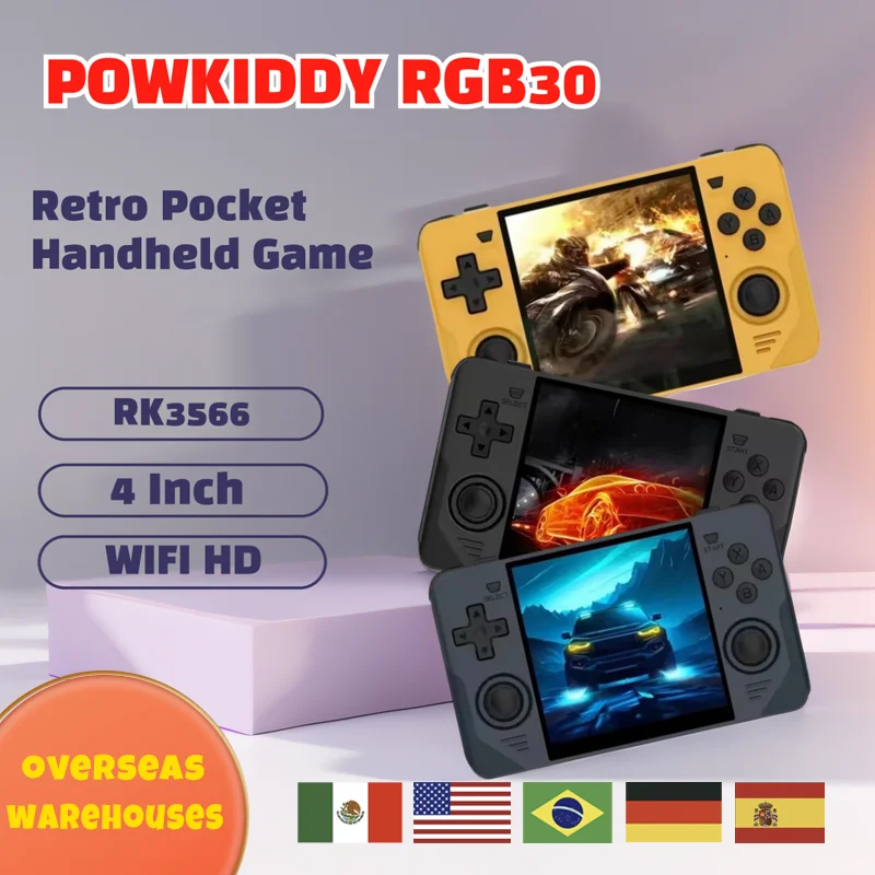 Powkiddy Rgb30 Retro Pocket Portable Handheld Game Console Rk3566 4 Inch Ips Screen Built-in Wifi Hd Open-source 450 Psp Games