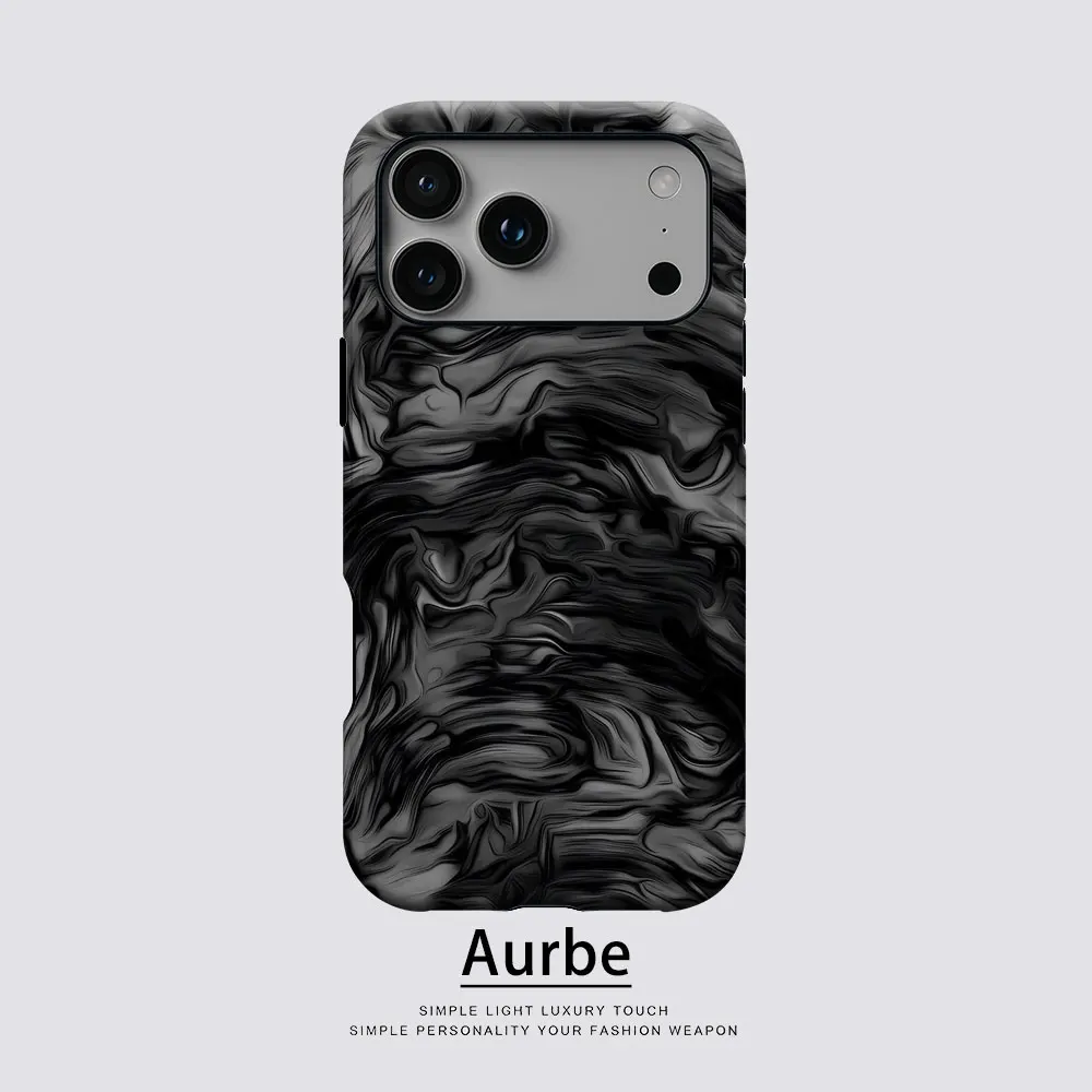 Aurbe Matte 2-in-1 Film Magsafe Hülle für iPhone 17 16 15 14 Plus 17 Pro Max Stoßfeste Hartschale Schwarze Wellenmuster-Hülle