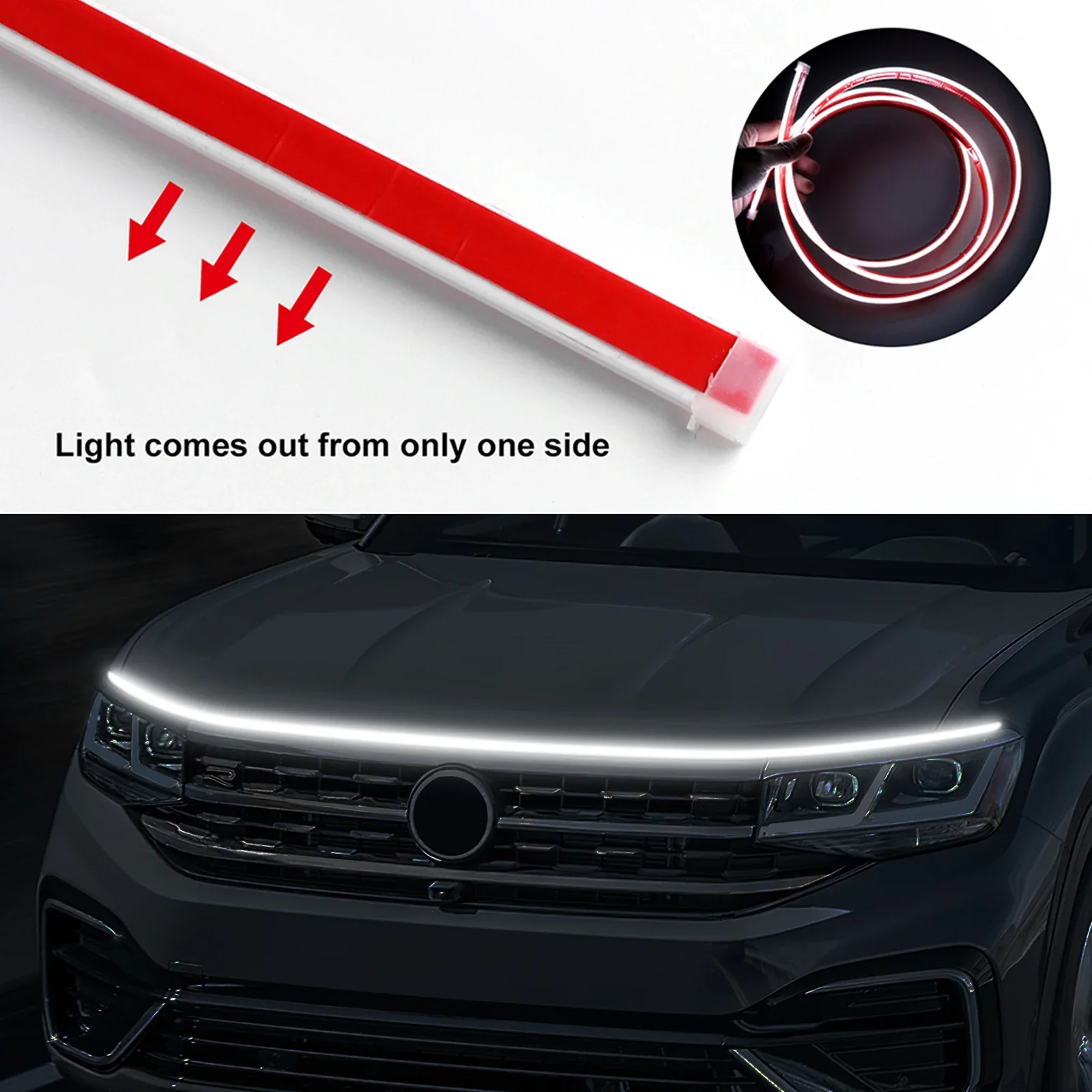 Striscia luminosa universale per cofano a LED per auto RGB ambientale decorativa 12V luce cofano motore tagliabile flessibile lampada al neon per umore accessorio fai da te