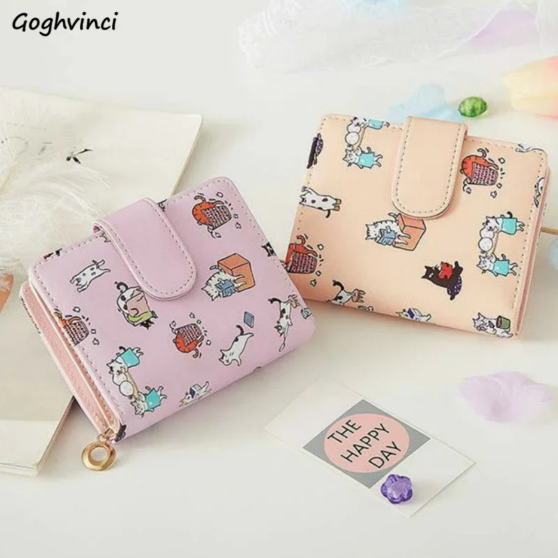 Wallets Women Cartoon Printed Money Bags Womens Sweet Pink Kawaii Mini Bags Coin Purse Card Holder Fashion Girls Foldable New