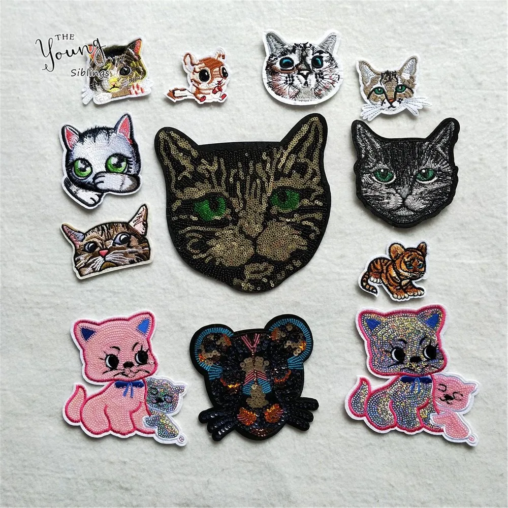 1pcs Sewing Embroidered Cat iron on Patch Leopard Patch Hotfix Motif Applique Backpack animal Sticker DIY Clothing accessories