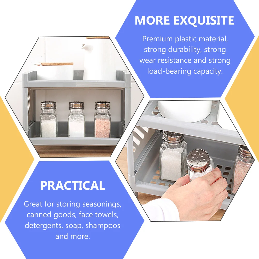

2Pcs Kitchen Storage Rack Dual layer Shelf Plastic Seasoning St Spice Rack Countertop ganizer Pantry Cupboard