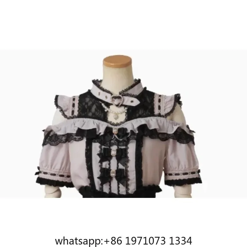 Conjunto de Camisa de Chifón de Manga Larga con Lazo Dulce Estilo Japonés y Falda Plisada a Cuadros de Cintura Alta Elástica para Mujer