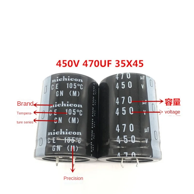 Capacitor eletrolítico Nippon Nikon, 450V, 470UF, 450V, 35*45, GN105 Graus, 1Pc