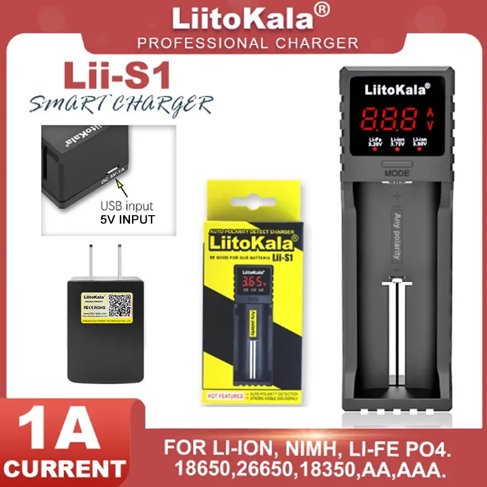 Veitokala Lii-S1 26650 AA AAA 18650 18350 18500 3.7V 1.2V 3.2V 3.8V Chargeur de batterie aste