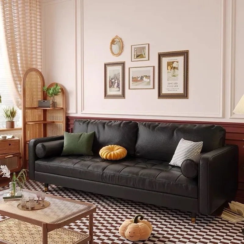 Leather Art Minimalist Leather Sofa Cowhide Elephant Ears Living Room Straight Combination Leather Art Sofa