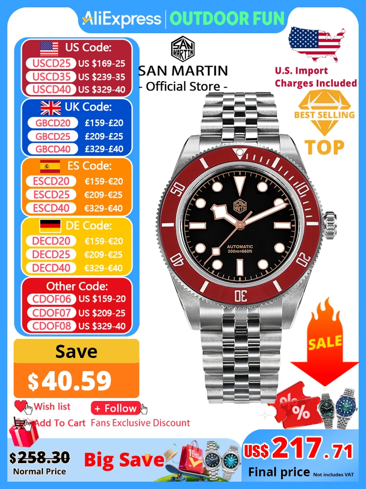 

San Martin New 40mm BB Diver Watch Top Brand Classic Mens Watches NH35 Automatic Mechanical Sapphire Waterproof Reloj SN0128