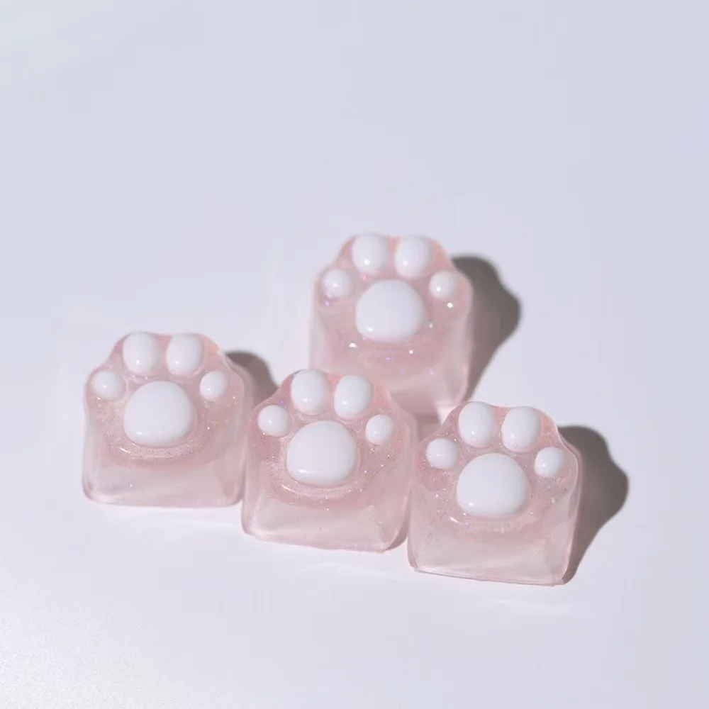 Cute Pink Translucent Cat Paw Keycaps Creative Personalized Cross-Shaft Mechanical Keyboard Replacement Resin Gaming Keycaps