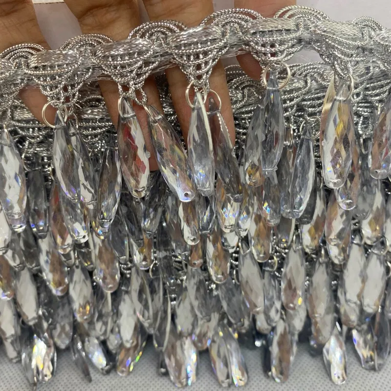 5 Yard 50mm Fringe Lace  Acrylic Hang Drill   Rhinestone Braided Ribbons Sewing Apparel Trims Accessories  for Dance Skirt