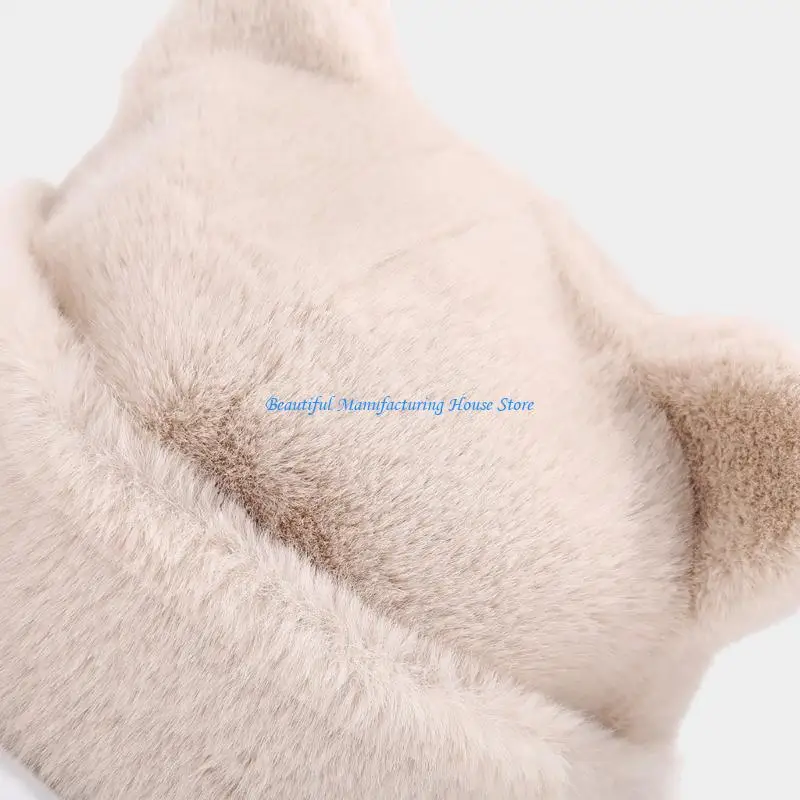 

E56A Kids Ushanka Head Wrap Thicken Furry Bear Hat for Climbing Skiing Sports Headwear Ushanka Bear Hat Oversized Headwear