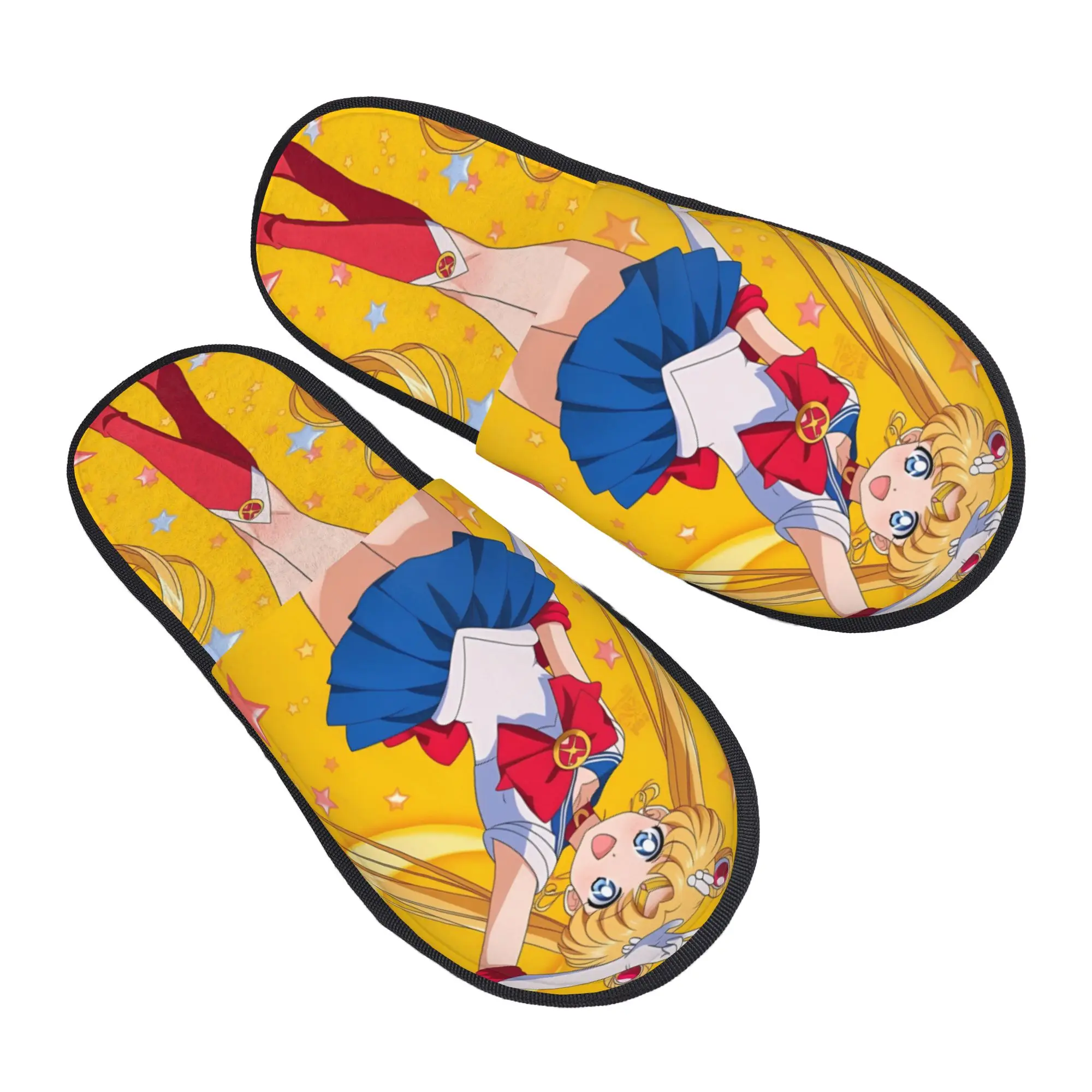 Custom Sailors Anime Moons Memory Foam Slippers Women Cozy Warm Usagi Tsukino Rabbit House Slippers