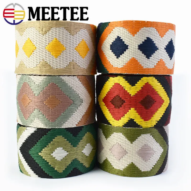 Meetee 2/4M 50mm 2mm Thick Polyester Jacquard Webbing Bag Strap Belt Woven Pattern Ribbon Band DIY Garment Sewing Webbings Tape