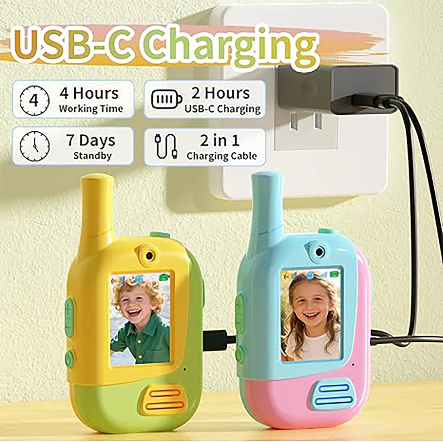 2 Pack Kids Video Walkie Talkies, Rechargeable Two Way Radio with Voice Changer and HD Camera, Indoor Outdoor Camping Hiking Toy