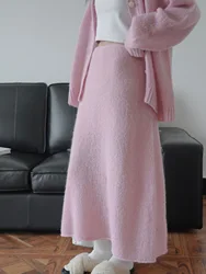 Autumn and Winter Women's Casual Solid Color High Waist Loose Knitted Half Skirt