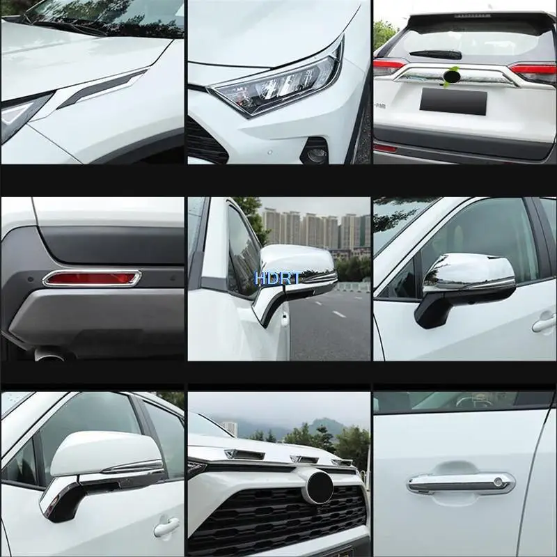 Car Styling For Toyota RAV4 2020 + Rear View Mirror Boot Door Trunk Grille Trim Tail Gate Molding Front Hood Strip Head Light