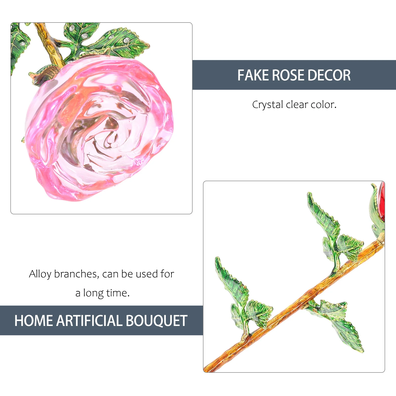 

Simulation Rose Bouquet in Crystal Glass Artificial Flower Decor for Home Office Window Display Realistic DIY Arrangement