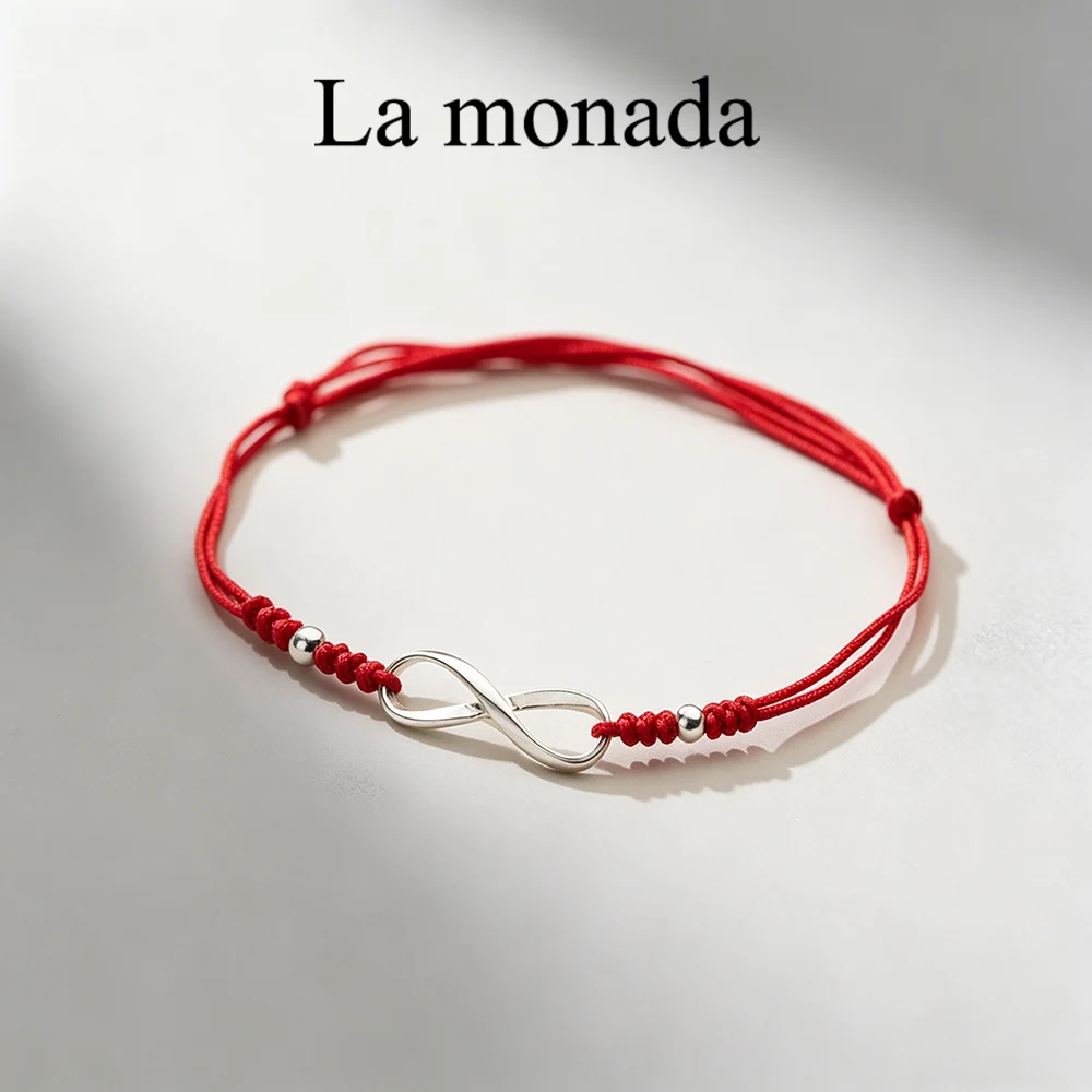La Monada Infinity Charm Red String Bracelet for Women 925 Sterling Silver Adjustable Lucky Red Thread Bracelet
