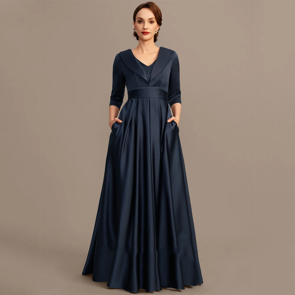 

Fashion Three Quarter Mother of Bride Dresses with Lace Navy Blue Wedding Party Dresses 2025 Summer Vestidos De Noche 2026 New