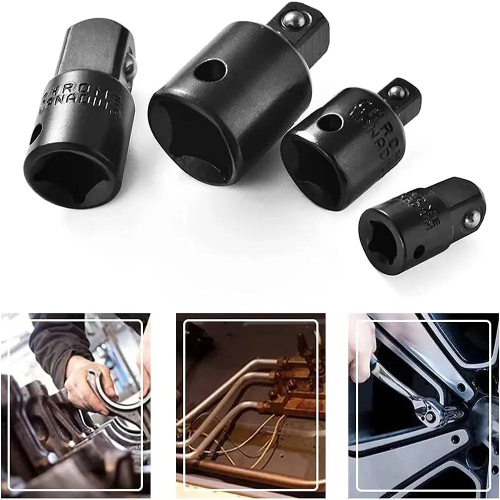 4PCS 1/2 3/8 1/4 Inch Impact Socket Adapter Chrome Vanadium Steel Tool Accessories Wrench Adapter Portable Durable Reducer Set