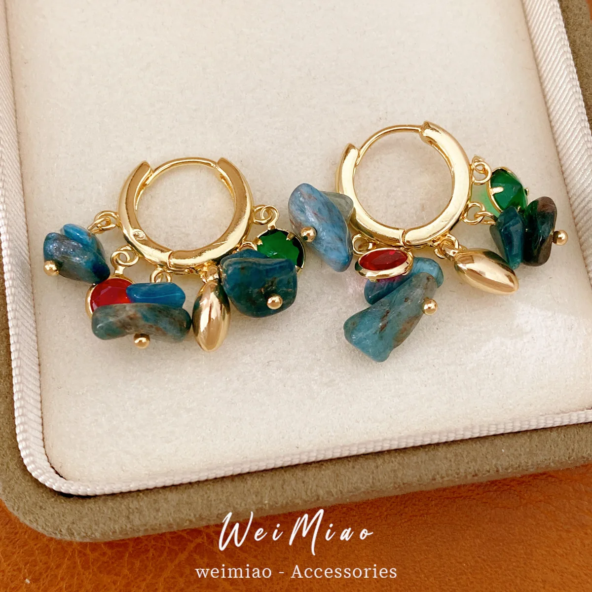 Turquoise Stone Ring - Bohemian onregelmatige blauwe turquoise oorbellen met