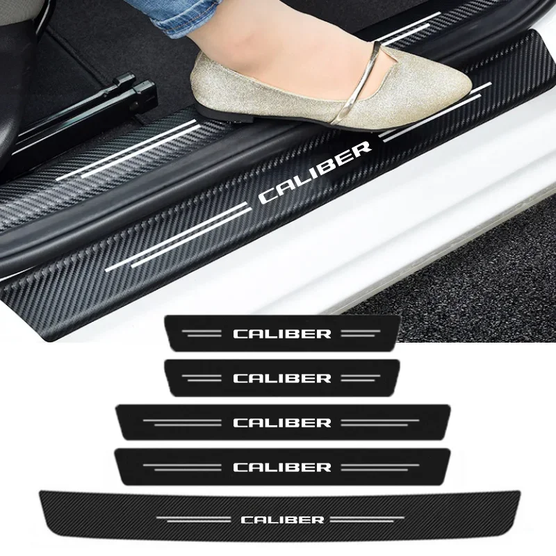 Carbon Fiber Car Door Threshold Sill Scuff Plate Stickers Rear Trunk Anti-scratches Film Decal for Dodge CALIBER Logo Decoration