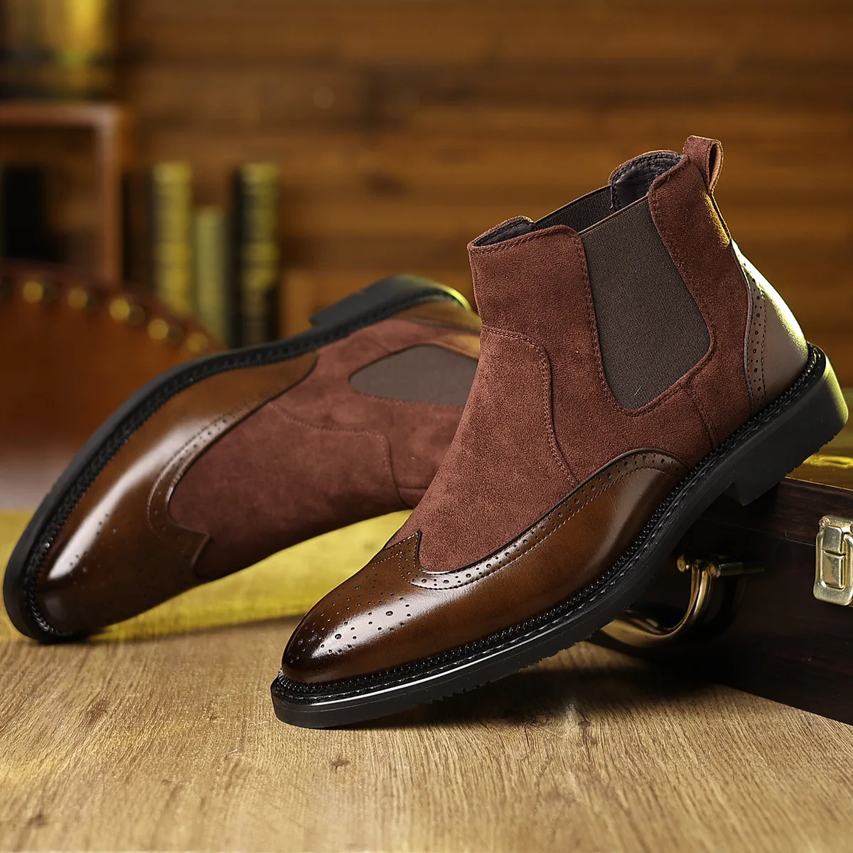 Men's new fashionable retro British style leather boots  business casual versatile Chelsea boots