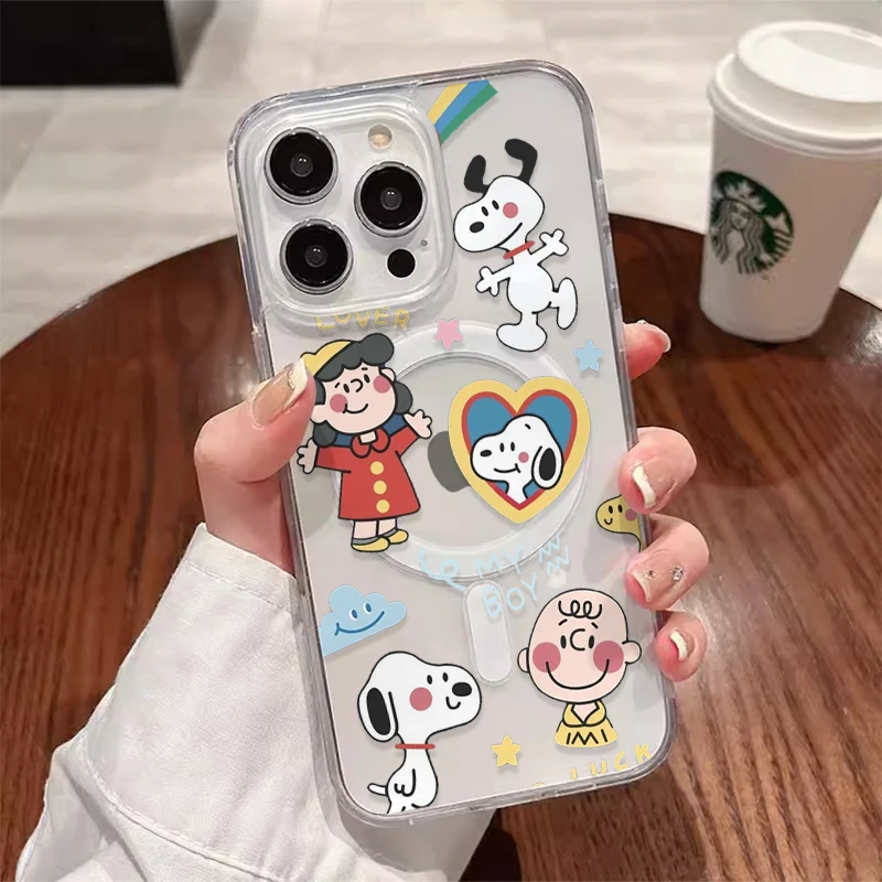 Snoopy Dog Cute Cartoon Anime With Magsafe Case For iPhone 16 15 14 13 12 11 Pro Max Magnetic Compatible Hard Shell Cover image 2