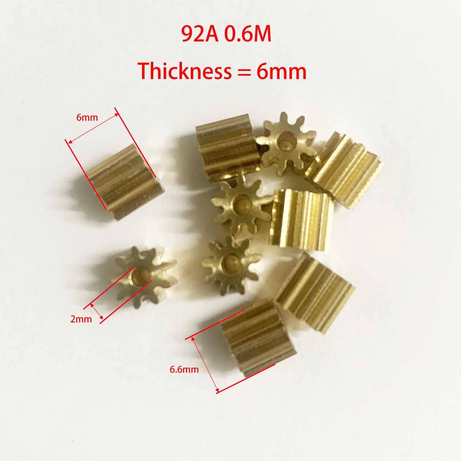 92A 0.6M Brass Pinion 0.6 Modulus 9 Teeth Holes 1.98mm Tooth Thickness 6mm Copper Gear Small Modulus Gears