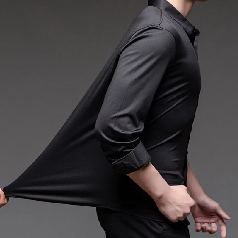 Stretch Anti-wrinkle Shirt Men's Long Sleeve Elastic Seamless Shirt Autumn and Winter Business Casual Non Iron Fitted Shirt