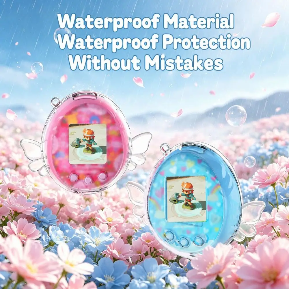 Robuste PC-Hülle für Tamagotchi, kombiniert mit einer transparenten Schutzhülle und einem Schreibtischständer mit Engelsflügeln, wasserabweisend und stoßfest. – Detail 8