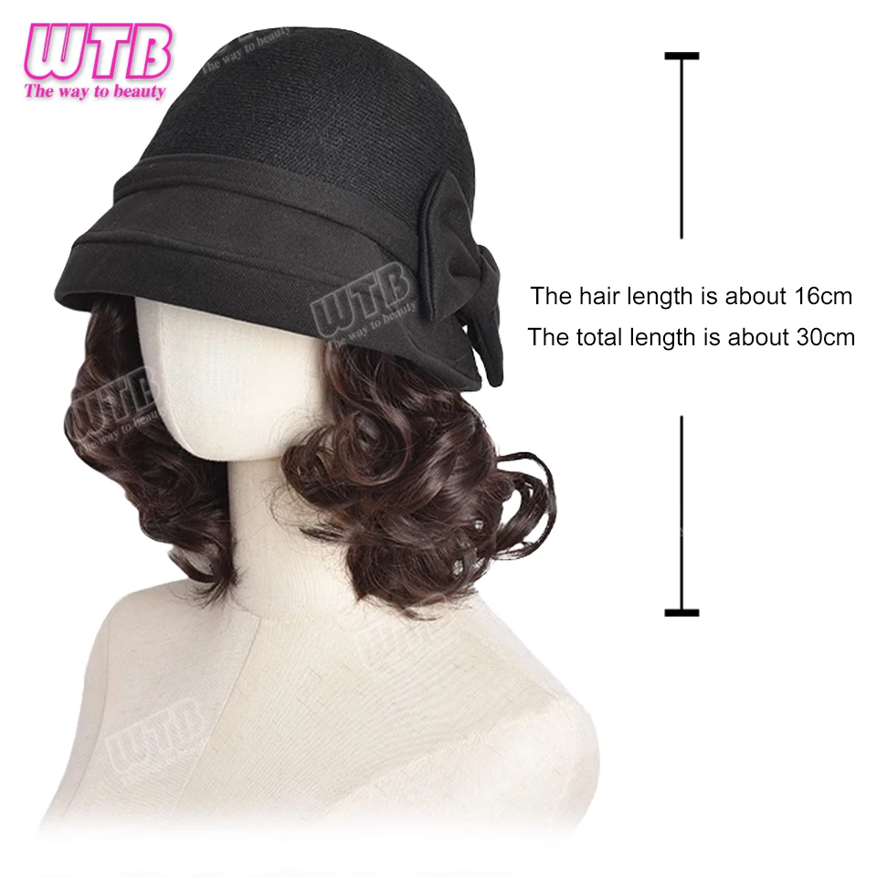 WTB Beanies Hat With Hair Wigs For Women 40CM Long Straight Hair Synthetic Wig Warm Soft Ski Knitted Autumn Winter Cap