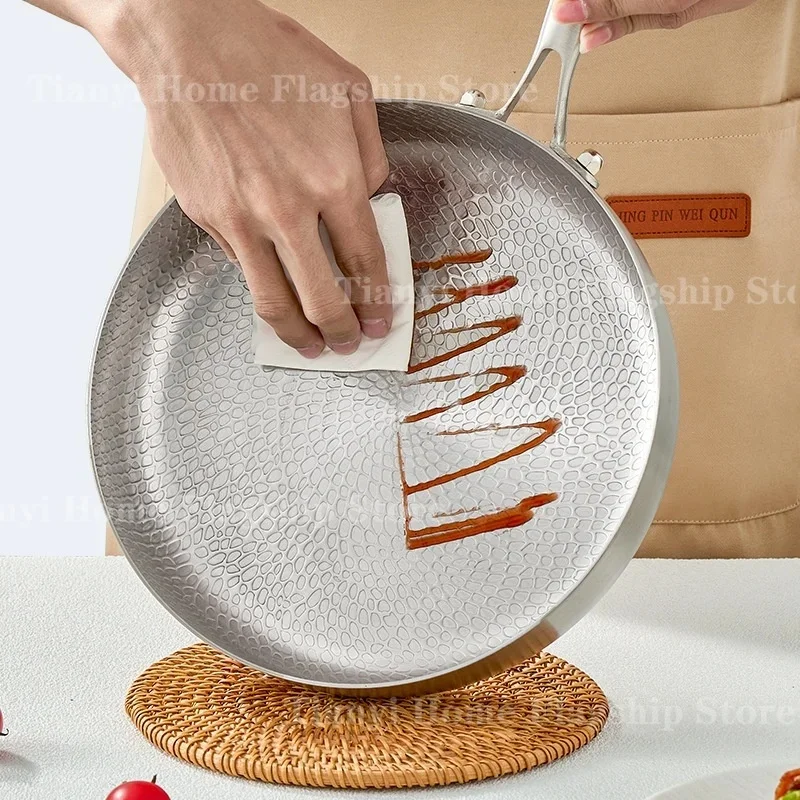 20/24/28cm Titanium Stainless Steel Non-Stick Frying Pan Steak Egg Skillet Fit Induction & Gas Stove Kitchen Cookware