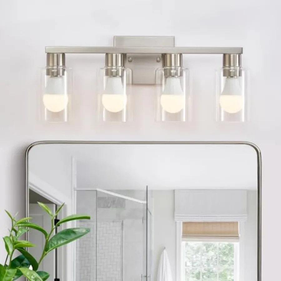 

4 Light Bathroom Vanity Light Brushed Nickel Vanity Lights for Bathroom Modern 4-Lights Wall Sconce with Clear Glass Shade for