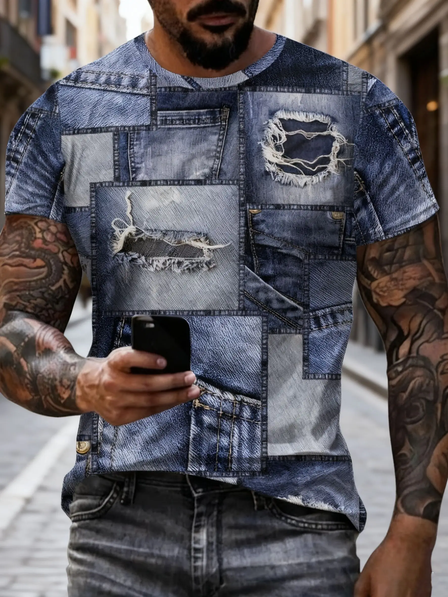 Summer Fashion Patchwork T-Shirts 3D Print Men's Short Sleeve O-Neck T Shirt Casual Harajuku Y2K Tops Tees Street Men Clothing