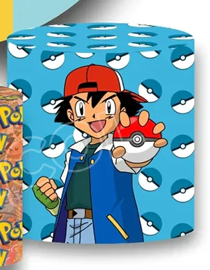 Pikachu Squirtle Charmander Round Cover Pokemon Birthday Backdrop Pokemon Pokeball Ash Ketchum Cylinder Cover Baby Shower Decor