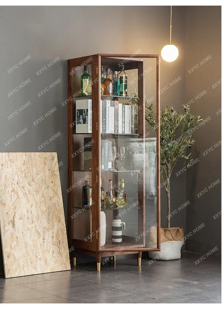A Walnut Solid Wood Bookcase With Glass Door Dust Display Case Storage Stylish And Simple