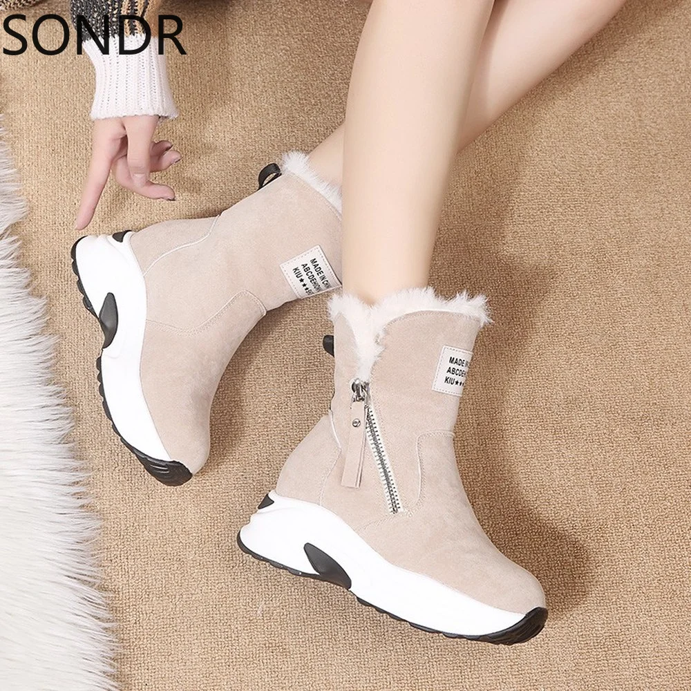 Womens Platform Warm Winter Snow Ankle Boots Fur Liner Thick Wedge High Heel Shoes Girls Ladies  