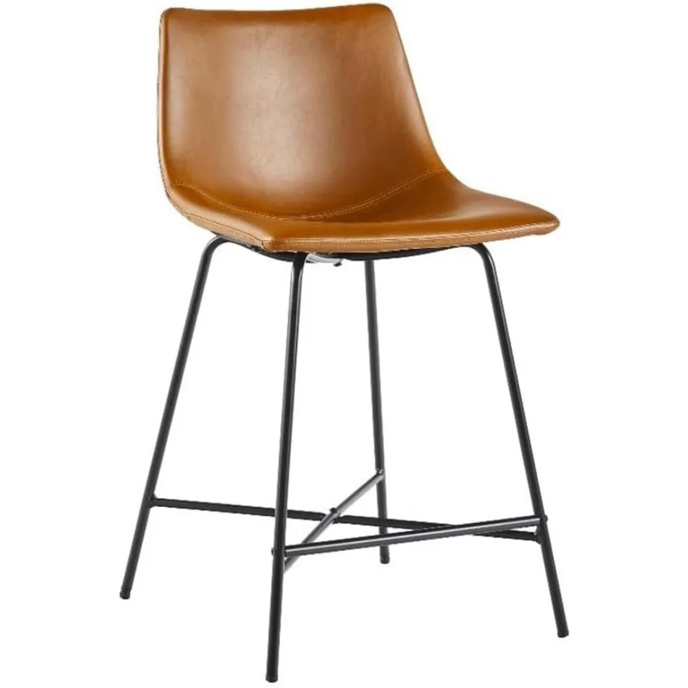 

Walker Edison Modern Upholstered Faux Leather Armless Counter Stools with Powder-Coated Steel Base, Set of 2, Whiskey Brown