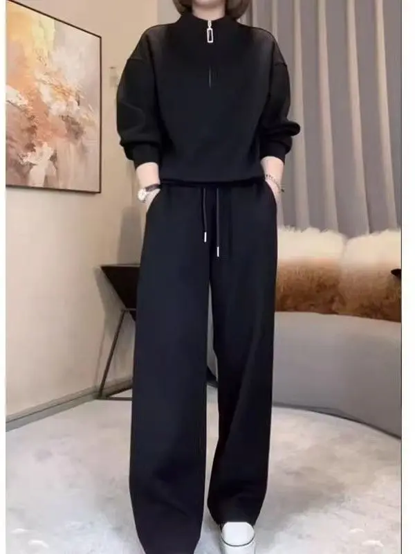Fashionable Midlife Mom Spring Autumn Two-Piece Set Stylish Age-Defying Korean Style Commute Wind Loose Fit High Waist Long P...