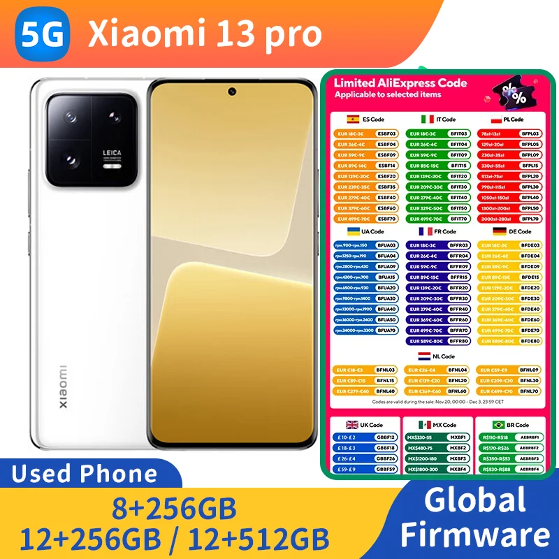 هاتف Xiaomi 13 Pro 5G 6.73 بوصة 3200x1440px 4820mAh 50MP RAM 12GB ROM 512GB مستعمل