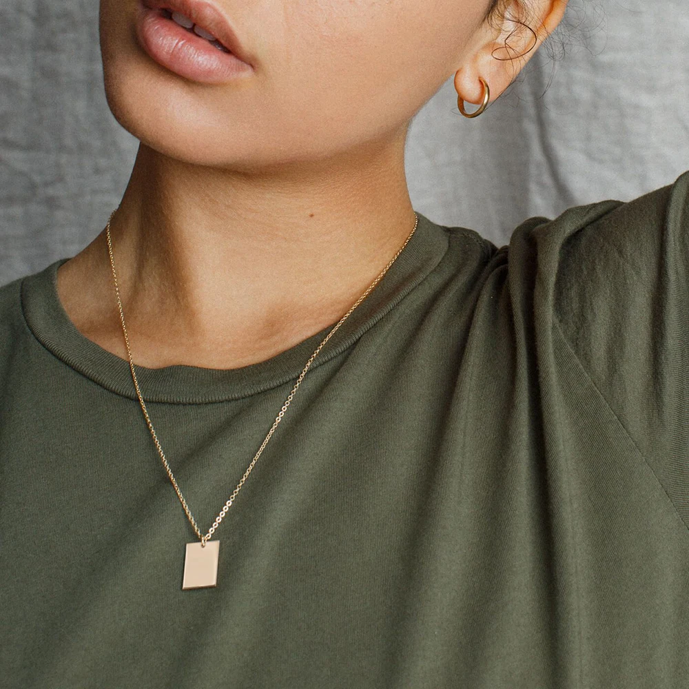 Minimalistische 18x12mm Rechteckige Anhänger-Halskette 14K Vergoldeter Edelstahl Schlichte Rechteckige Tag-Halskette für Frauen – Detail 4