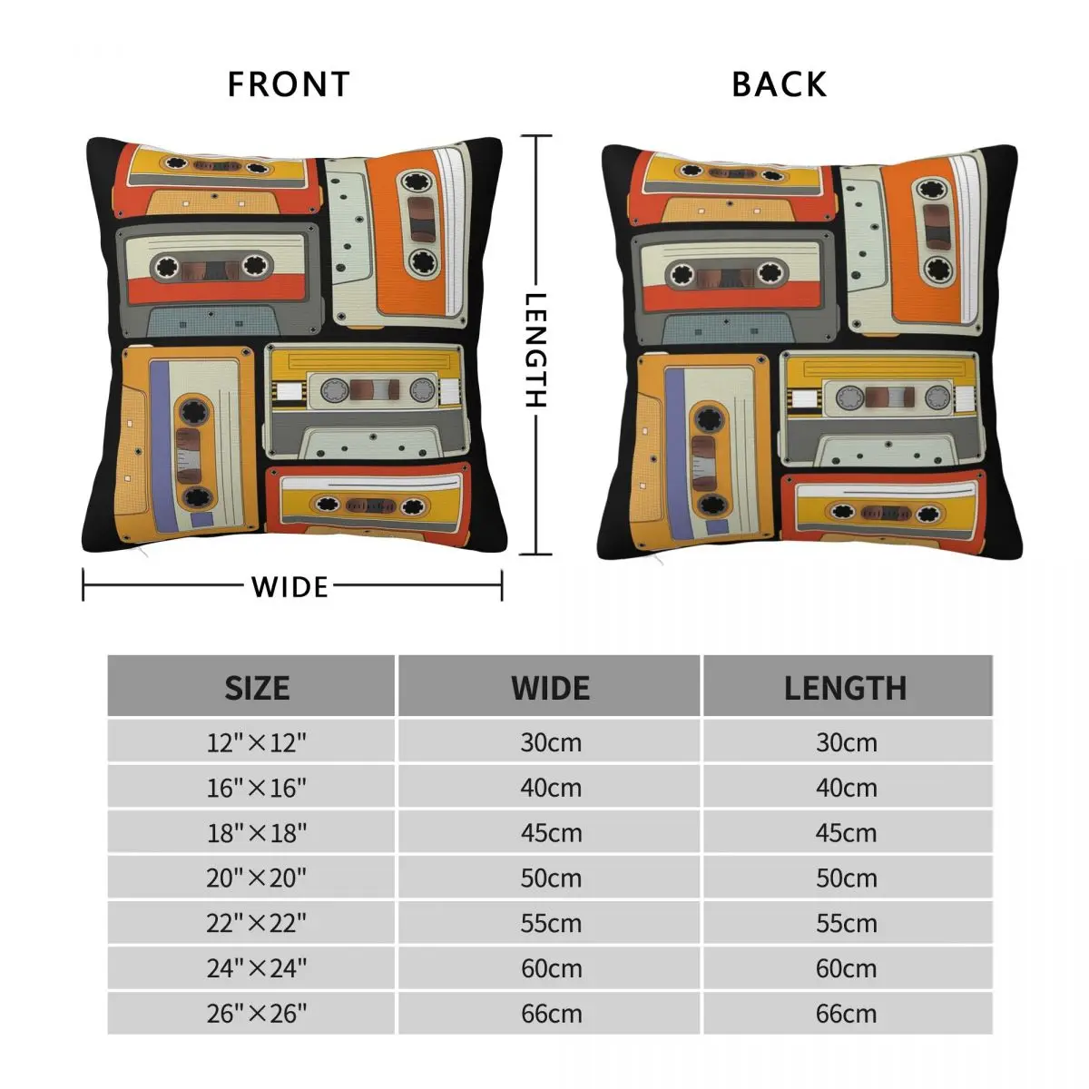 80s Generation Vintage Cassettes Square Pillowcase Pillow Cover Cushion Zip Decorative Comfort Throw Pillow for Home Car