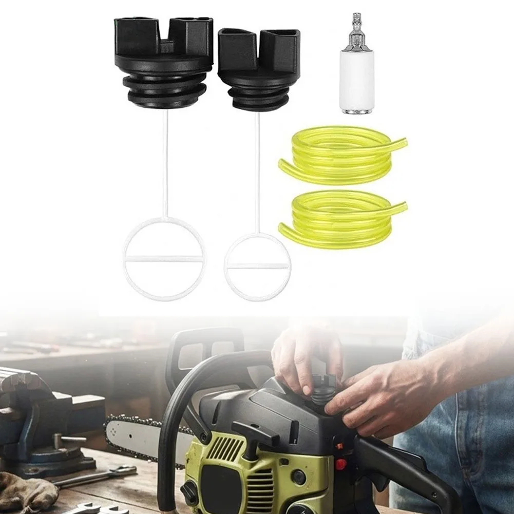 P3314 P4018WT Oil Cap Set for Chainsaw Fuel and Oil Tanks with Leak for proof Seal Black Plastic 5.02inch+5.45inch