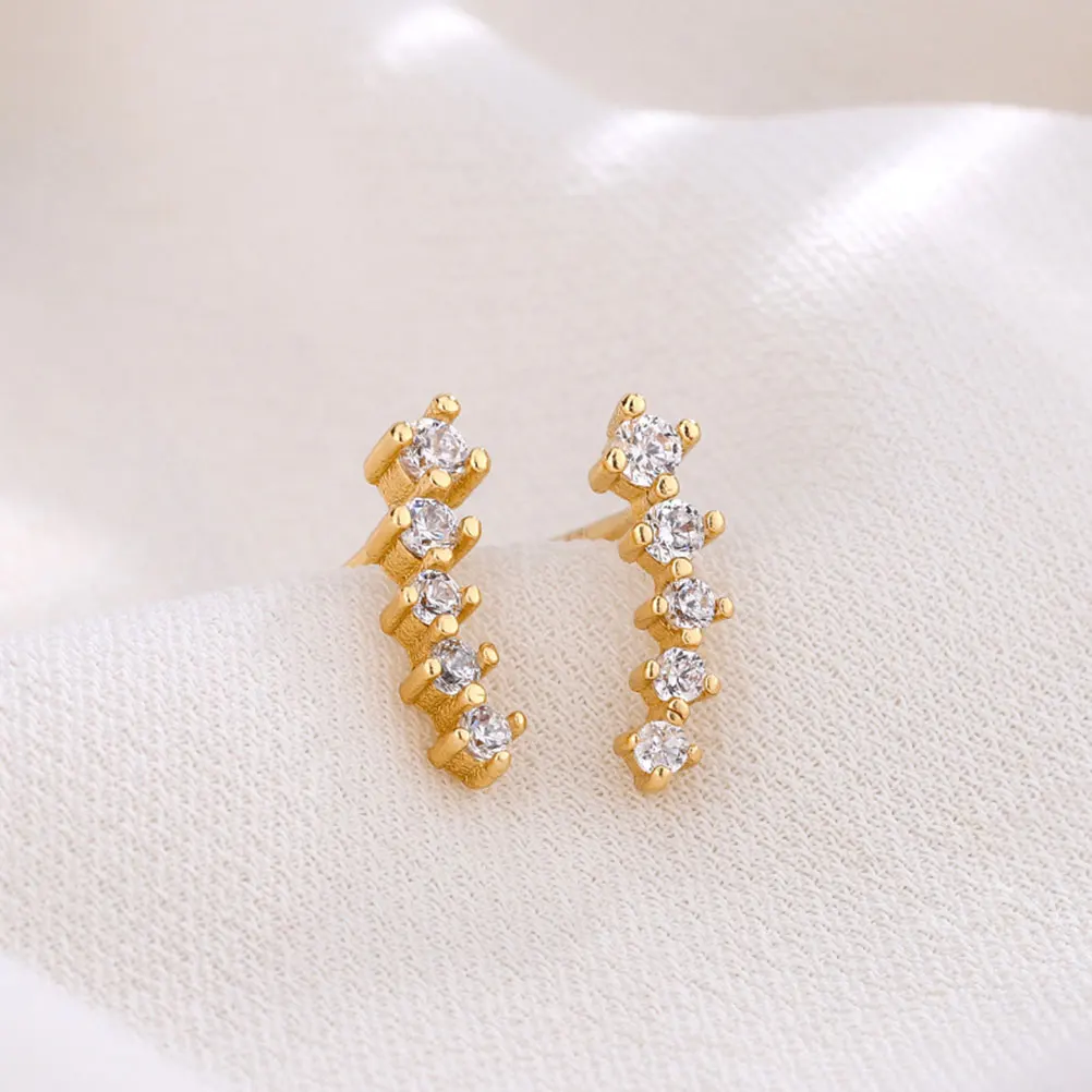 

1 Pair Stylish Gold Stud Earrings Rhinestone Chic Ear Jewelry Fashion Accessories For Women