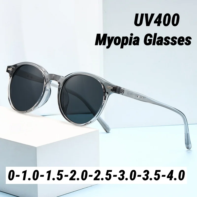 Small-Frame Round Myopia Sunglasses Retro Brand Designer Sun Glasses UV400 Shades Eyewear Men Goggles Diopter 0 To -4.0