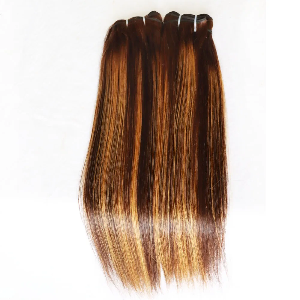 البيانو اللون 4/27 شقراء عذراء ريمي بالجملة حزم الشعر البشري لحمة مزدوجة تسليط الضوء على اللون البني موجة النسيج انخفاض الشحن