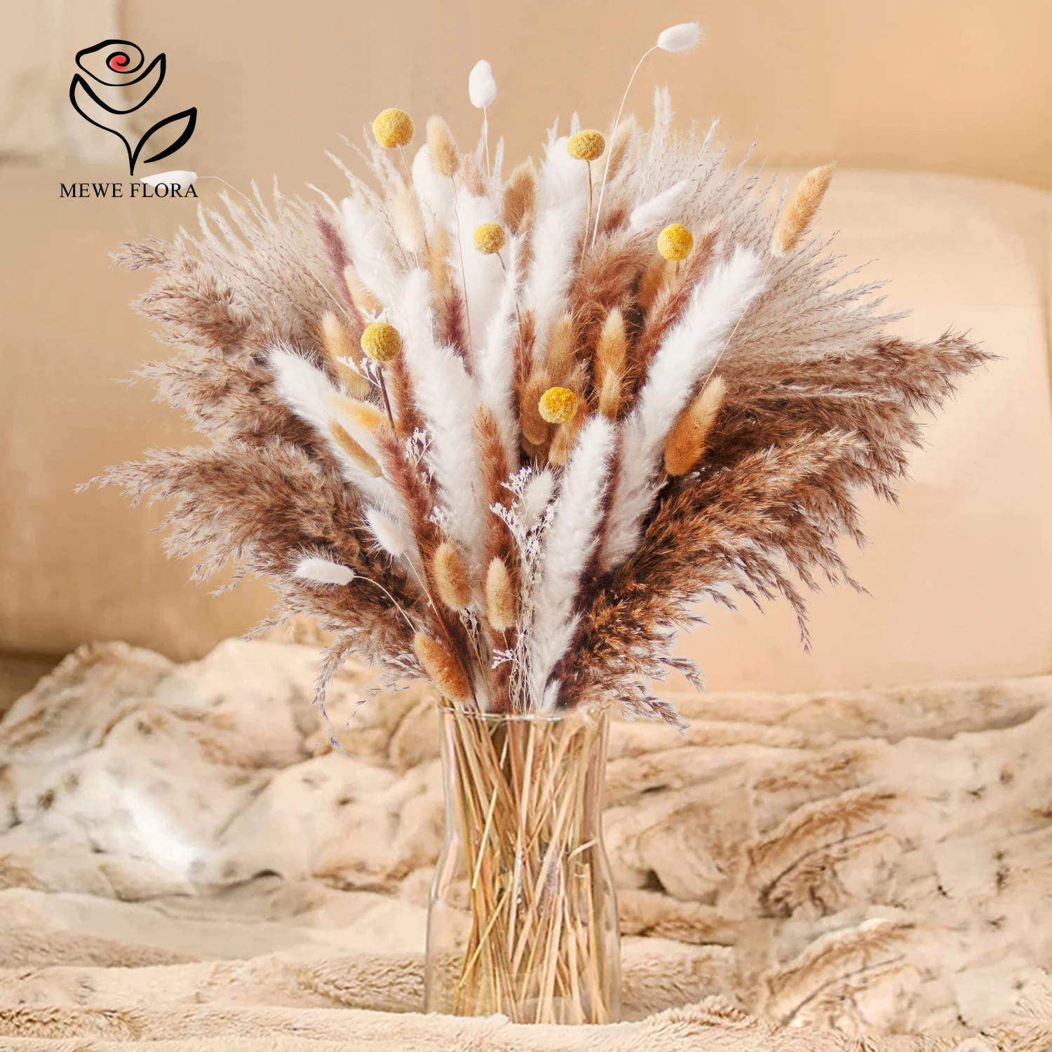 96pcs Pampas Dried Flowers Bunny Tails Grass Bouquet Wedding Party Decor Artificial Flower Reeds Pampa Boho Home Vase Decoration