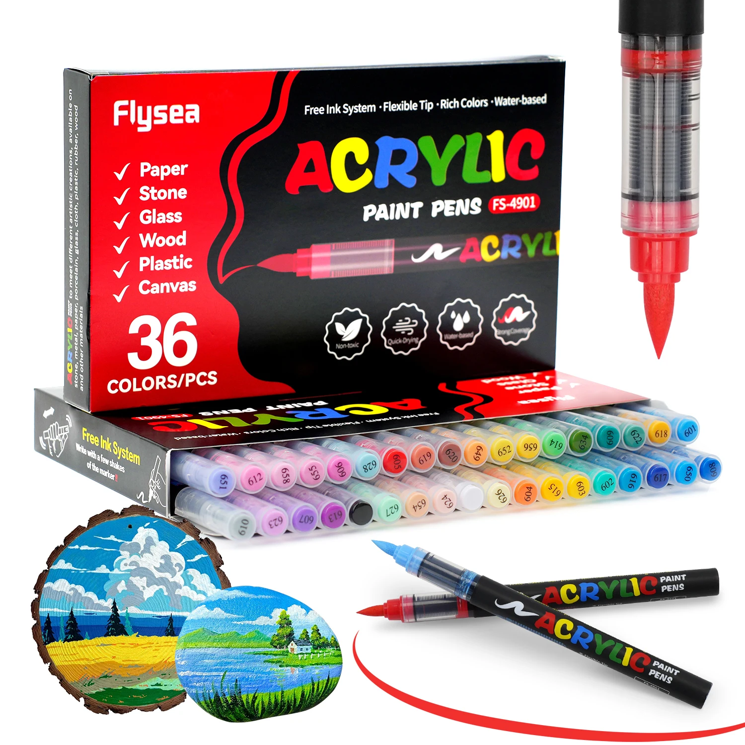

36-Color Direct Liquid Acrylic Paint Markers, Paint Markers, Felt-Tip Pen Stationery Set, Ideal for Art Drawing, DIY Crafts, and Back-To-School Supplies, Perfect for Artists