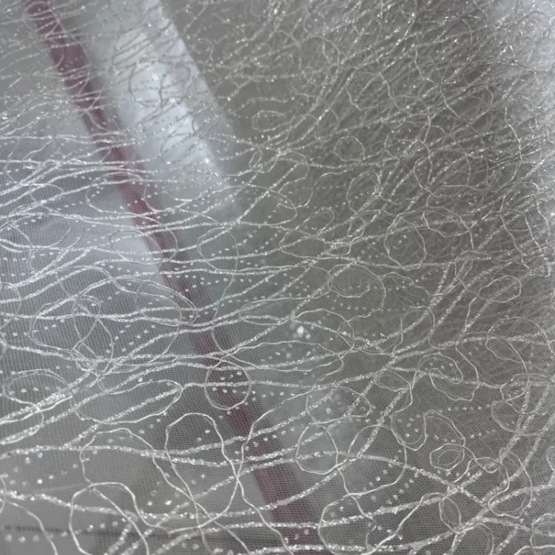 

Fine flash spray silver thread irregular pattern transparent mesh fabric wedding dress mesh fabric